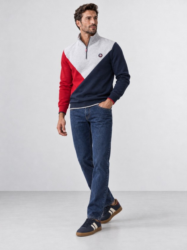 Pique polo shirt with straight collar and perforated texture
