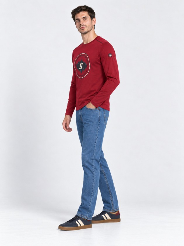 Pique polo shirt with straight collar and perforated texture Pique polo shirt with straight collar and perforated texture