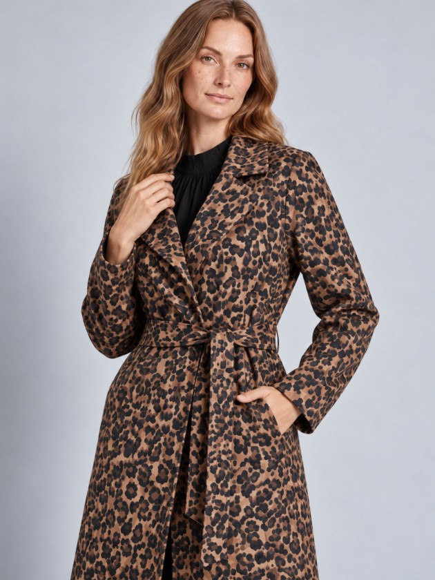 Animal print trench coat