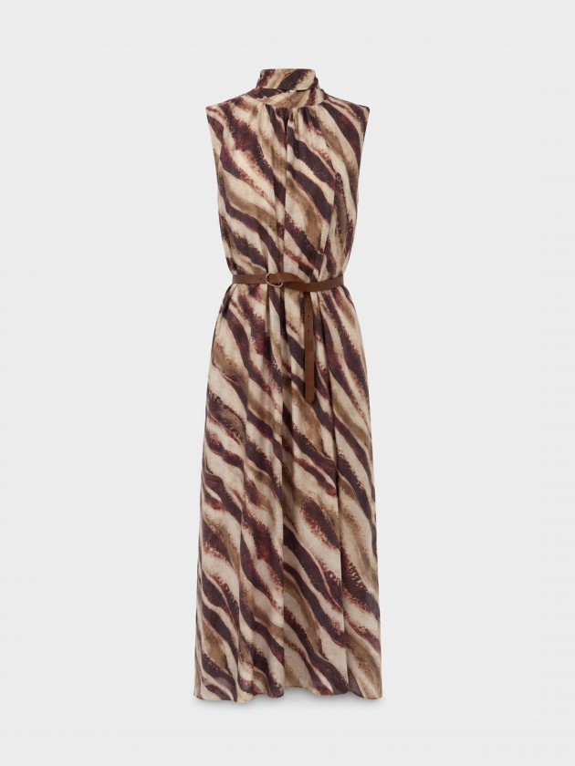 Long printed dress with belt. Long printed dress with belt.