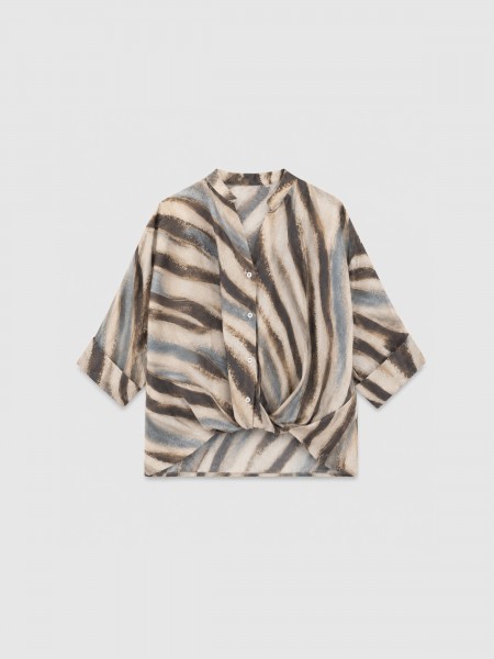 Printed blouse with knot detail