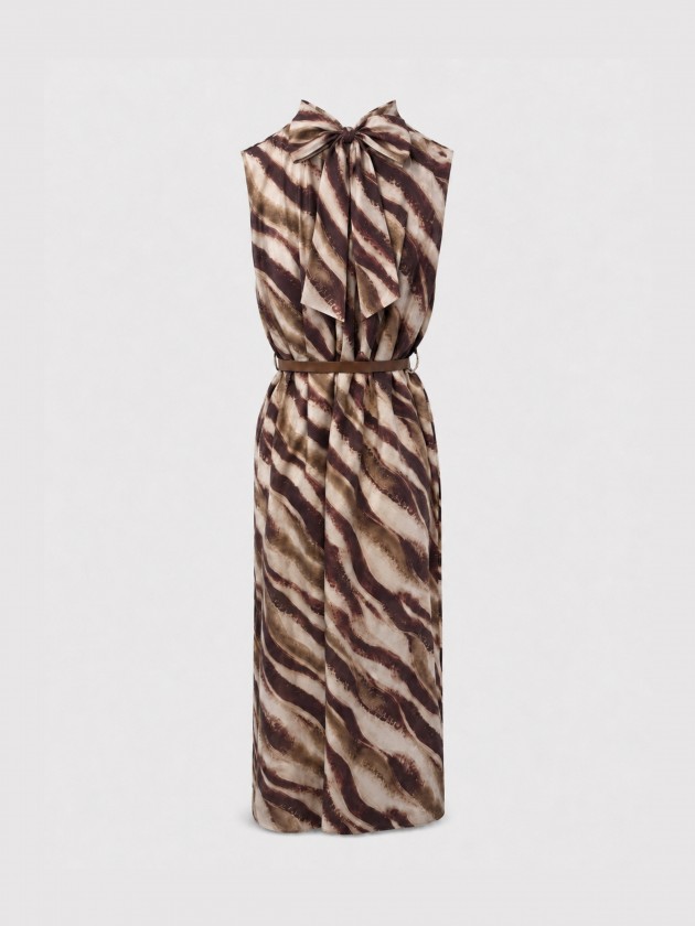 Long printed dress with belt. Long printed dress with belt.