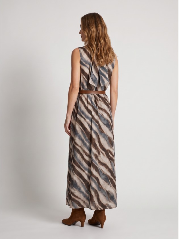 Long printed dress with belt. Long printed dress with belt.