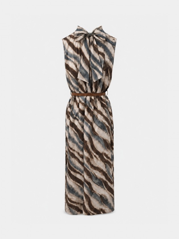 Long printed dress with belt. Long printed dress with belt.