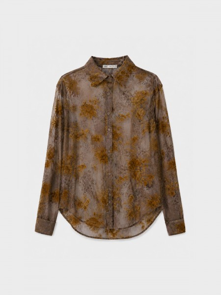 Semi-sheer shirt with floral print