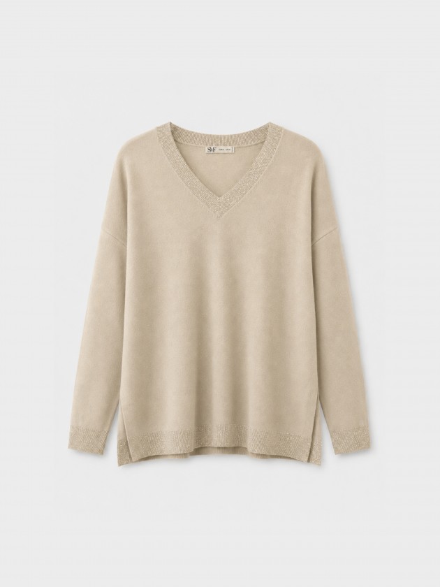 Camisola de malha com decote em bico