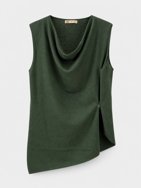 Knitted vest with draped neckline