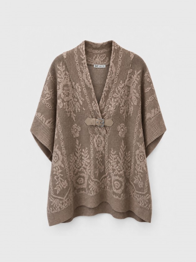 Poncho de malha com fivela