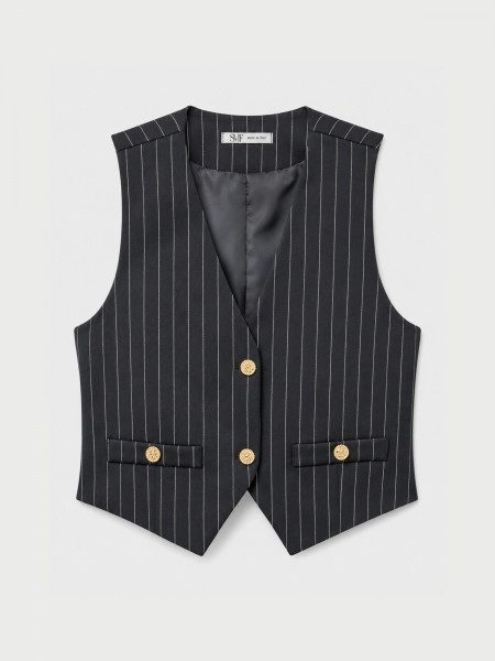 Striped vest with gold buttons