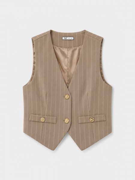Striped vest with gold buttons