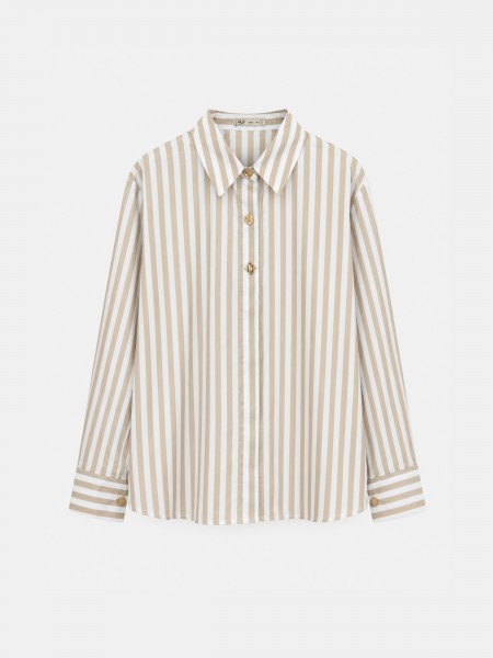 A shirt with rich, metallic buttons.