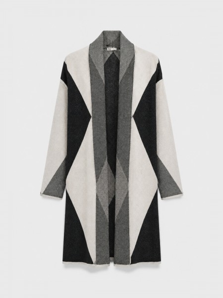 Long color block knit coat