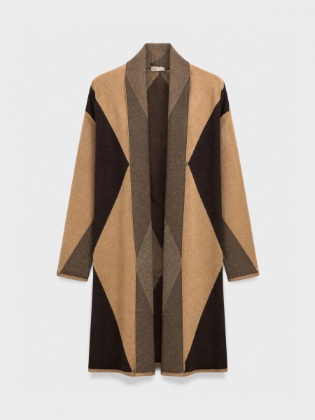 Long color block knit coat