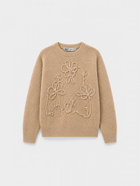 Knitted sweater with embroidery