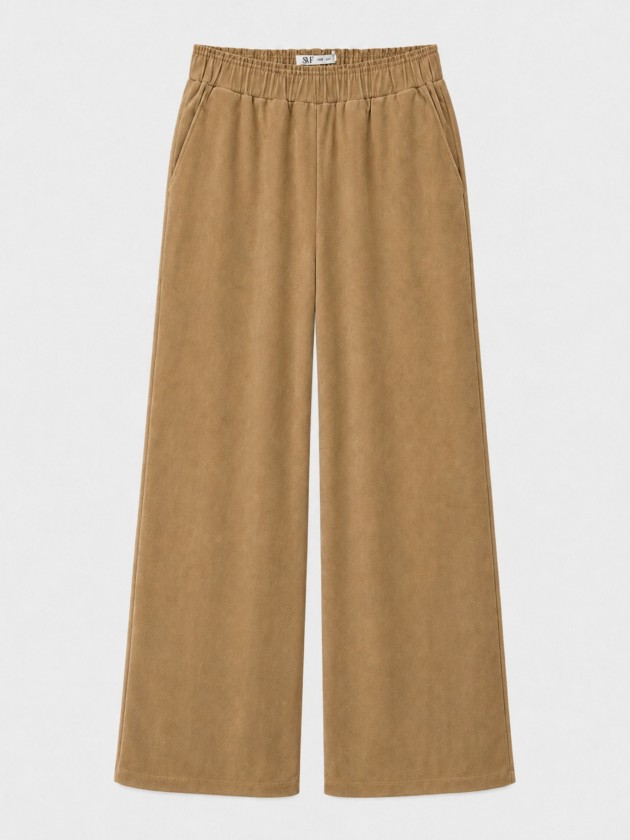Wide leg pants with elastic waistband.