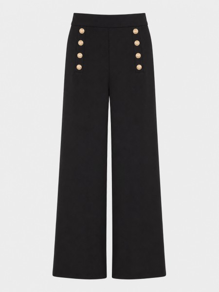 Trousers with metal buttons