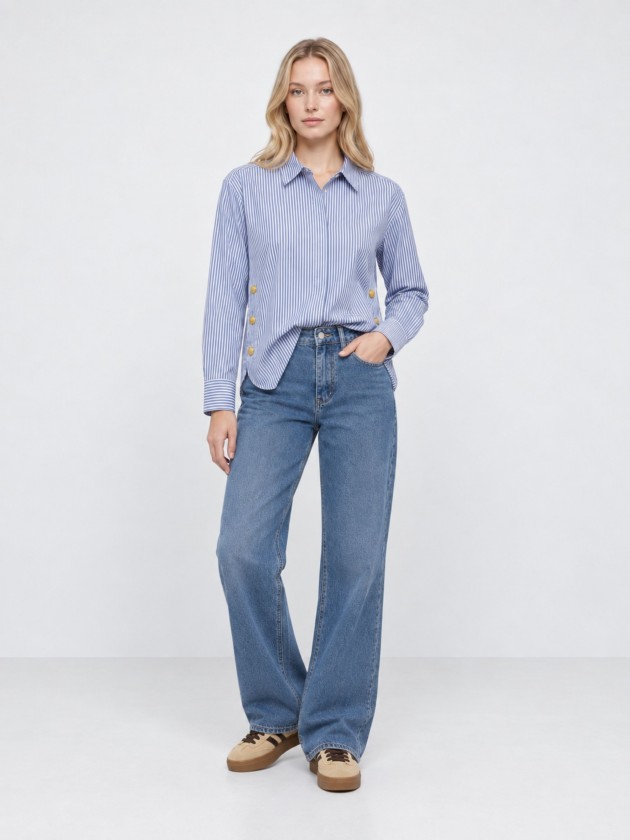 Chemise rayée à boutons métalliques Chemise rayée à boutons métalliques