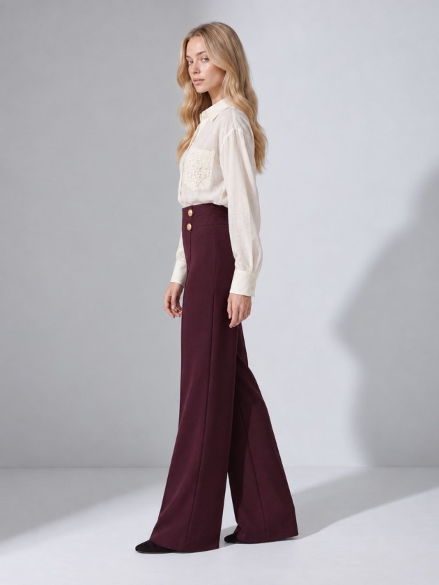 Wide-leg trousers with buttons