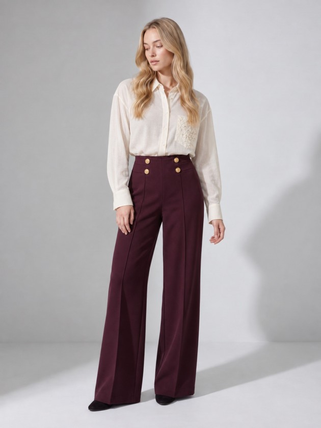 Wide-leg trousers with buttons