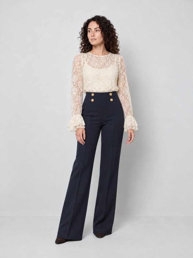 Wide-leg trousers with buttons