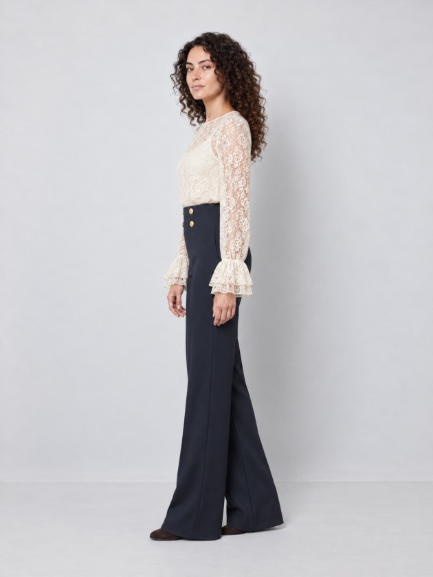 Wide-leg trousers with buttons