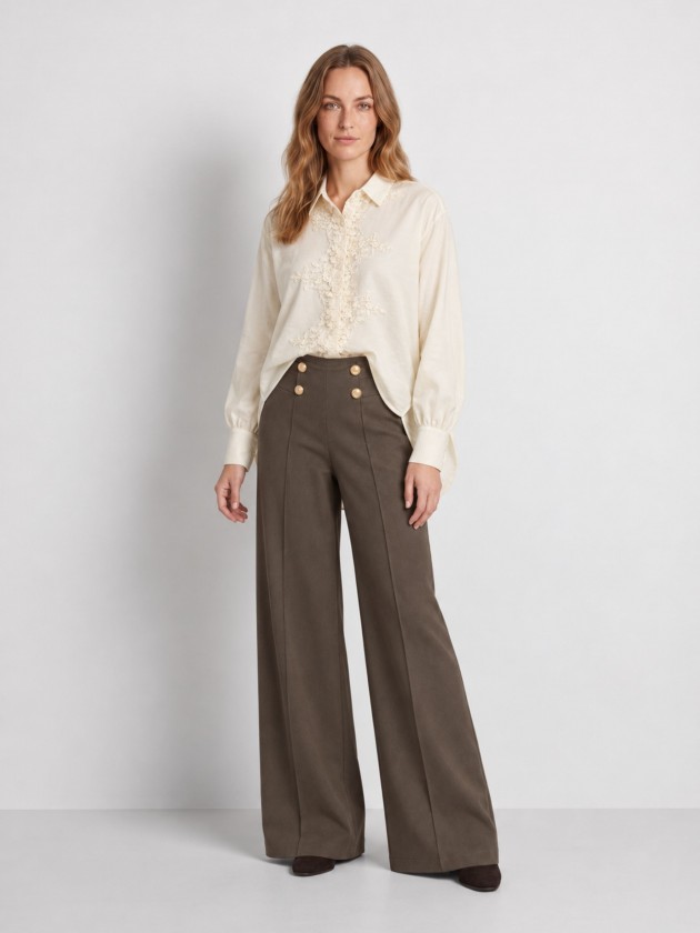 Wide-leg trousers with buttons