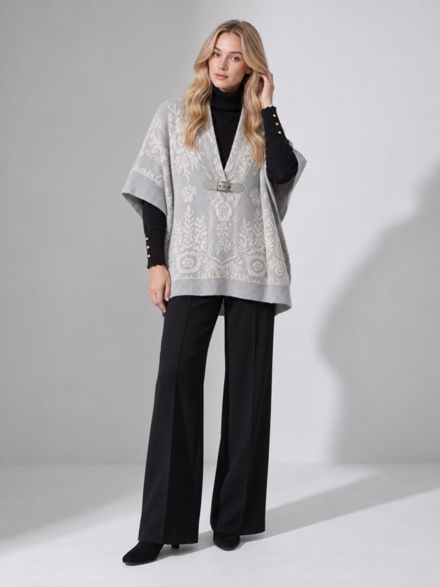 Poncho de malha com fivela
