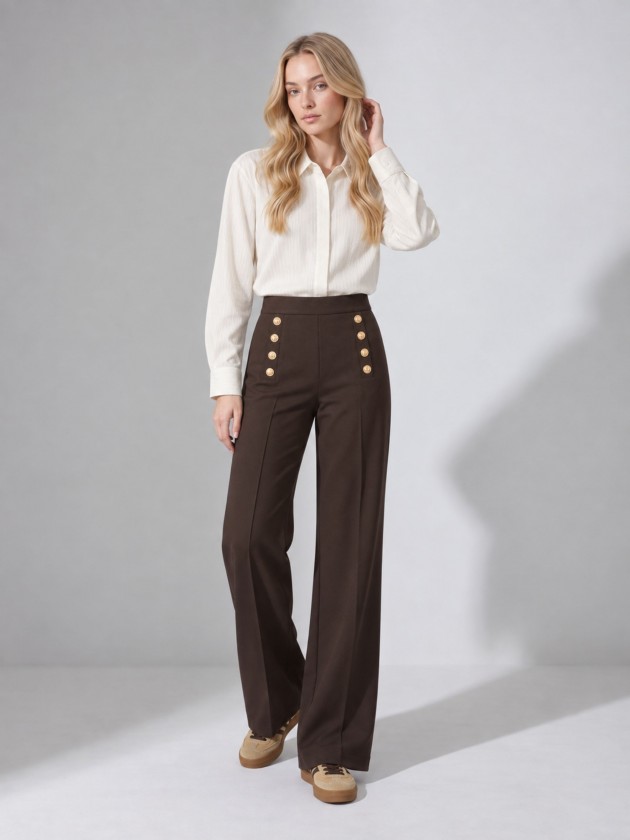 Trousers with metal buttons