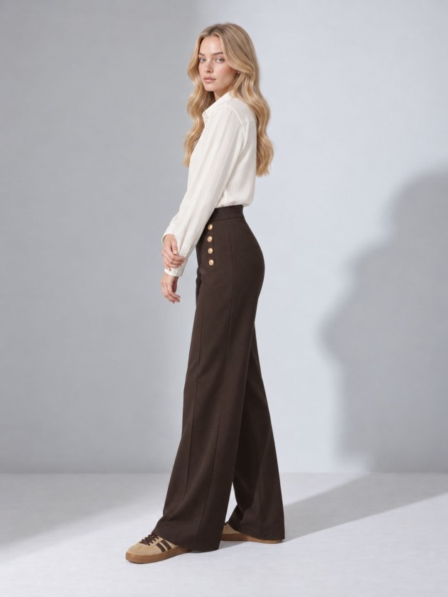 Trousers with metal buttons