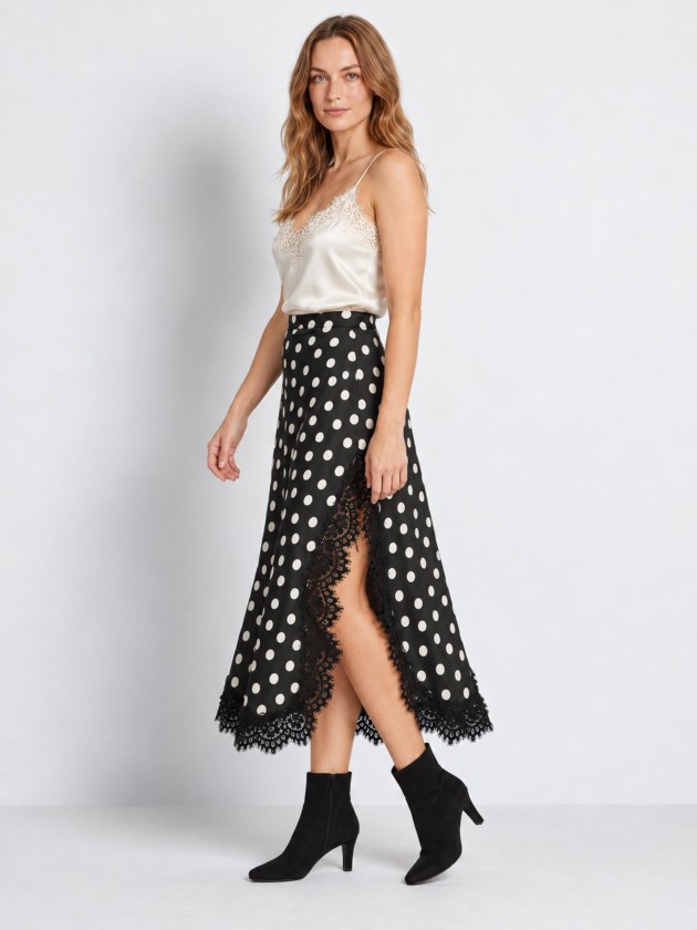Long skirt with polka dots
