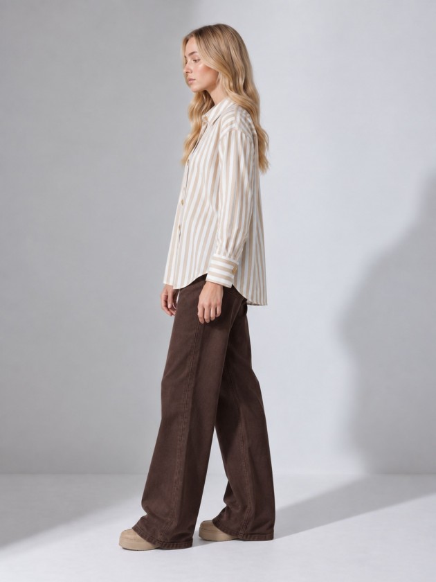 A shirt with rich, metallic buttons.