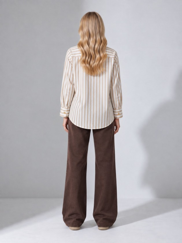 A shirt with rich, metallic buttons.