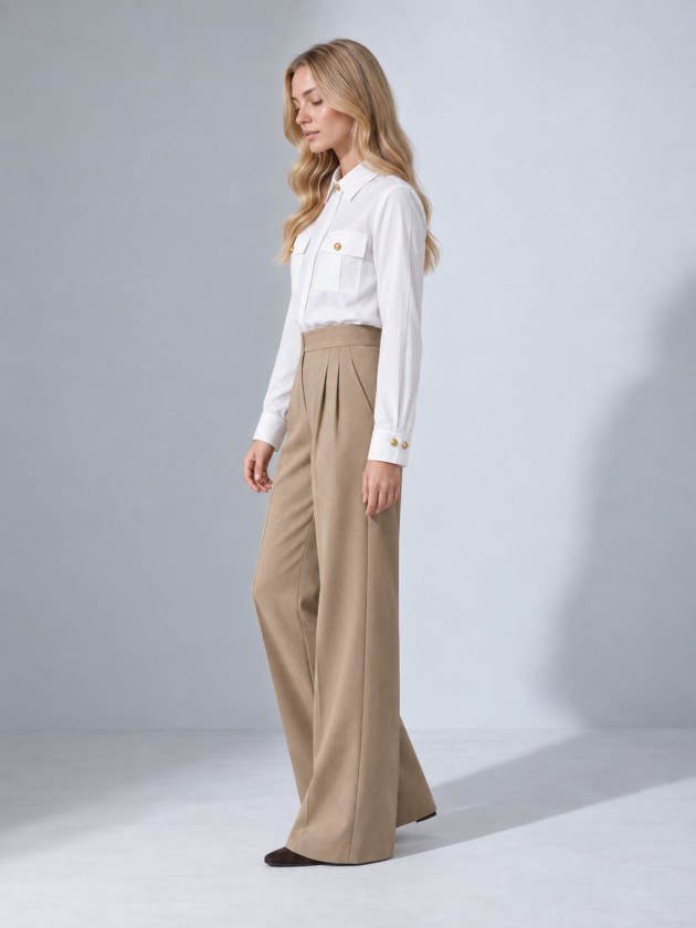 Shirt with pockets and metal buttons.