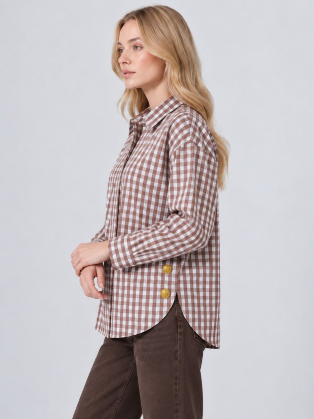 Camisa às riscas com botões metálicos Camisa às riscas com botões metálicos