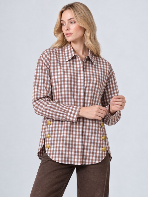 Camisa às riscas com botões metálicos Camisa às riscas com botões metálicos