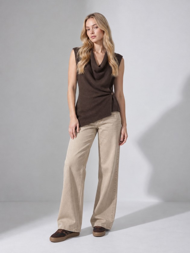 Knitted vest with draped neckline