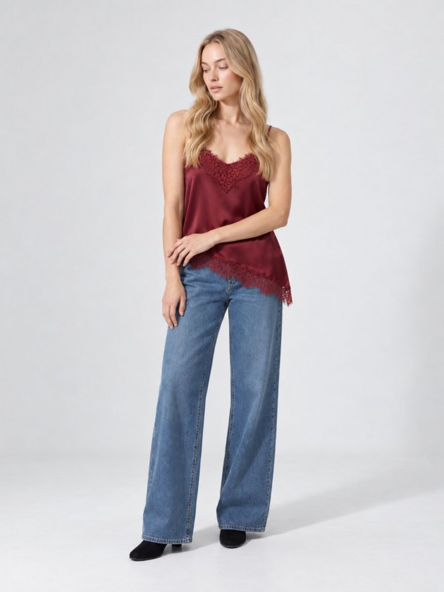 Satin top with lace