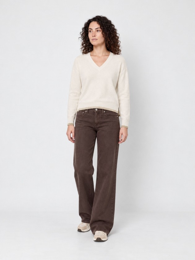 Knitted sweater with a v-neck