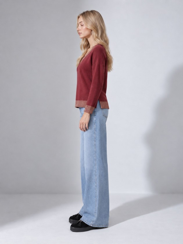 Knitted sweater with a v-neck