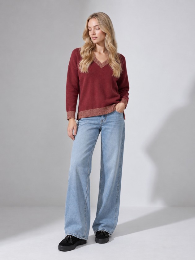 Knitted sweater with a v-neck