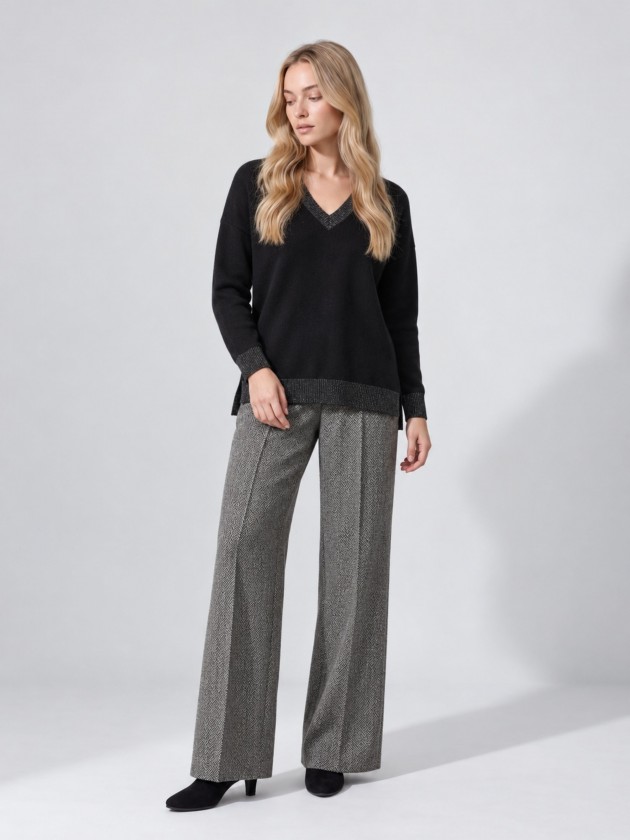 Knitted sweater with a v-neck