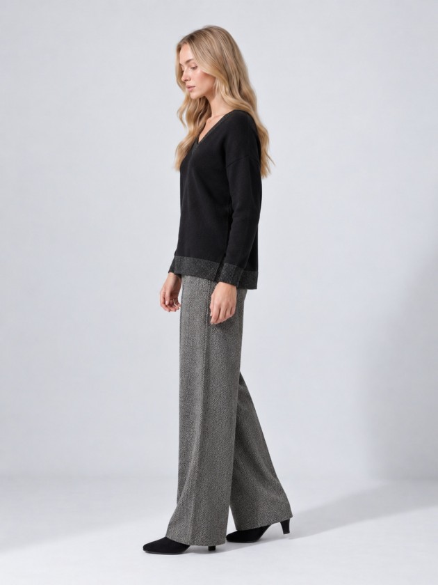 Knitted sweater with a v-neck