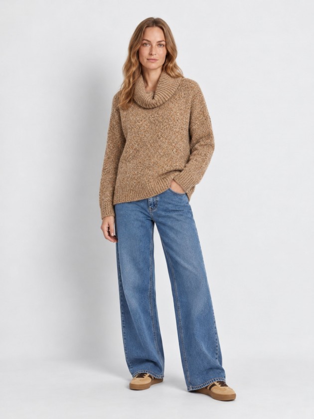 Knitted sweater with a high neck